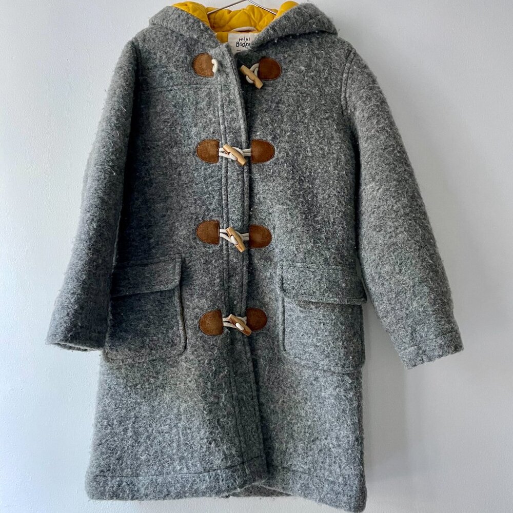 Mini Boden Gray Wool Blend Coat/Zipper and Toggles/Hood and Pockets Size 7-8